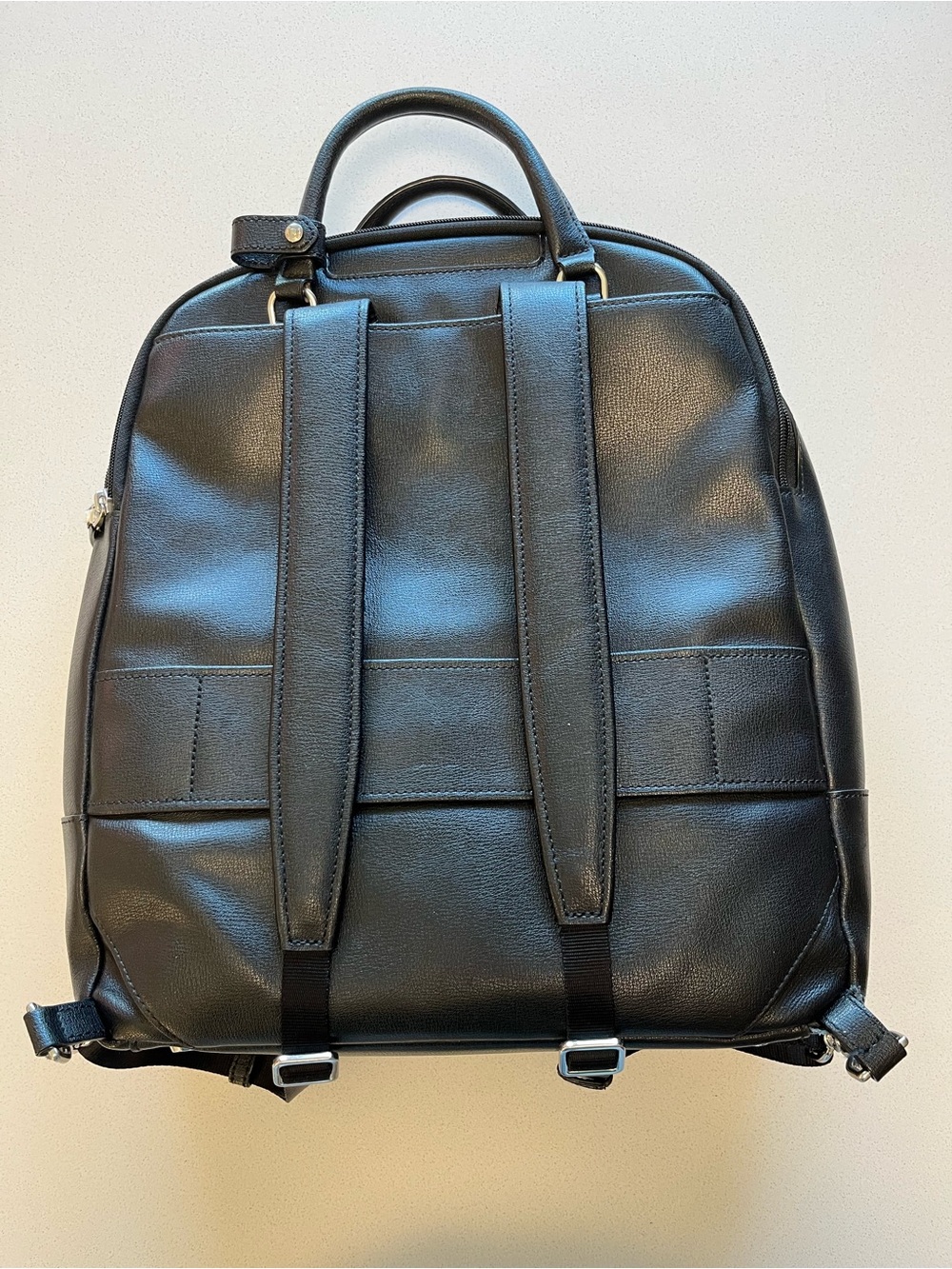 Tumi Black Leather Backpack with Silver-Tone Hardware - Picture 6 of 12